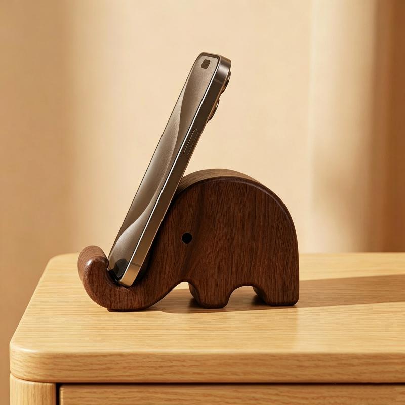 Desk Setup Organization - Simple Solid Wood Black Walnut Phone