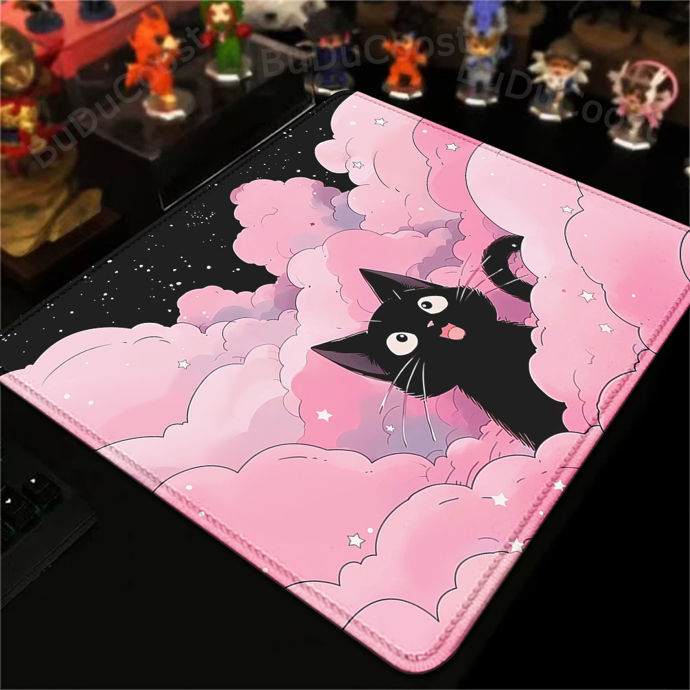 Desk Setup Blue - 18x22cm Small Rug Black Cat Clouds
