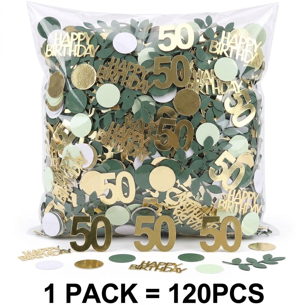 Desk Setup Green - 120 Gold Number Birthday Confetti 16