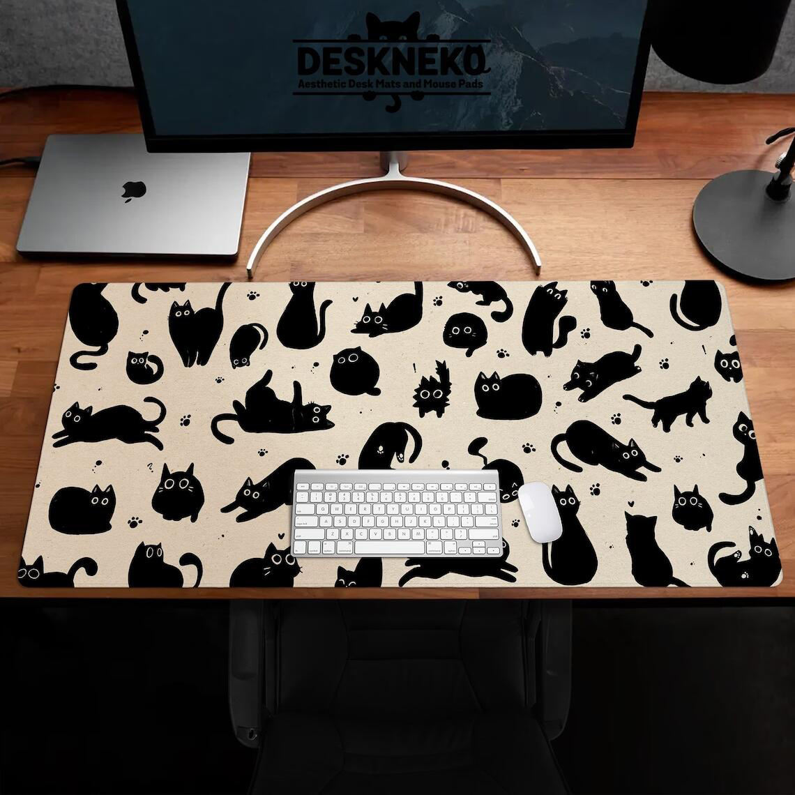 Cute Black Cat Desk Mat On Bei - огляд і ціна Desk Setup Blue